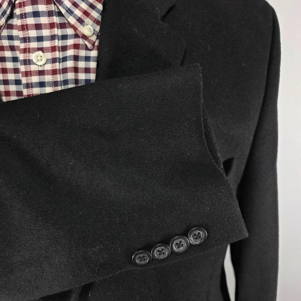 Jones New York Men's Sport Coat Blazer Three Button Black Wool Blend Flannel 43L